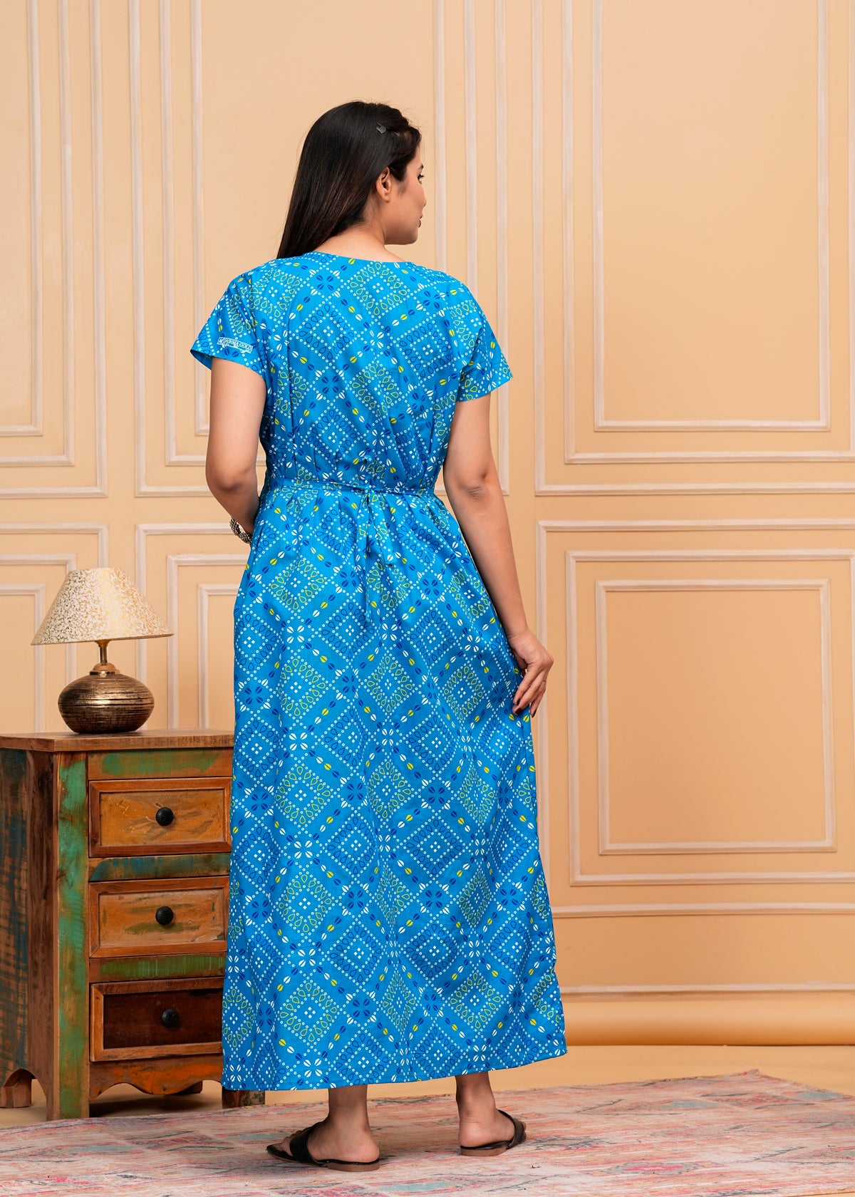 Vittoria Sky Blue Embroidered Cotton Printed Nightdress