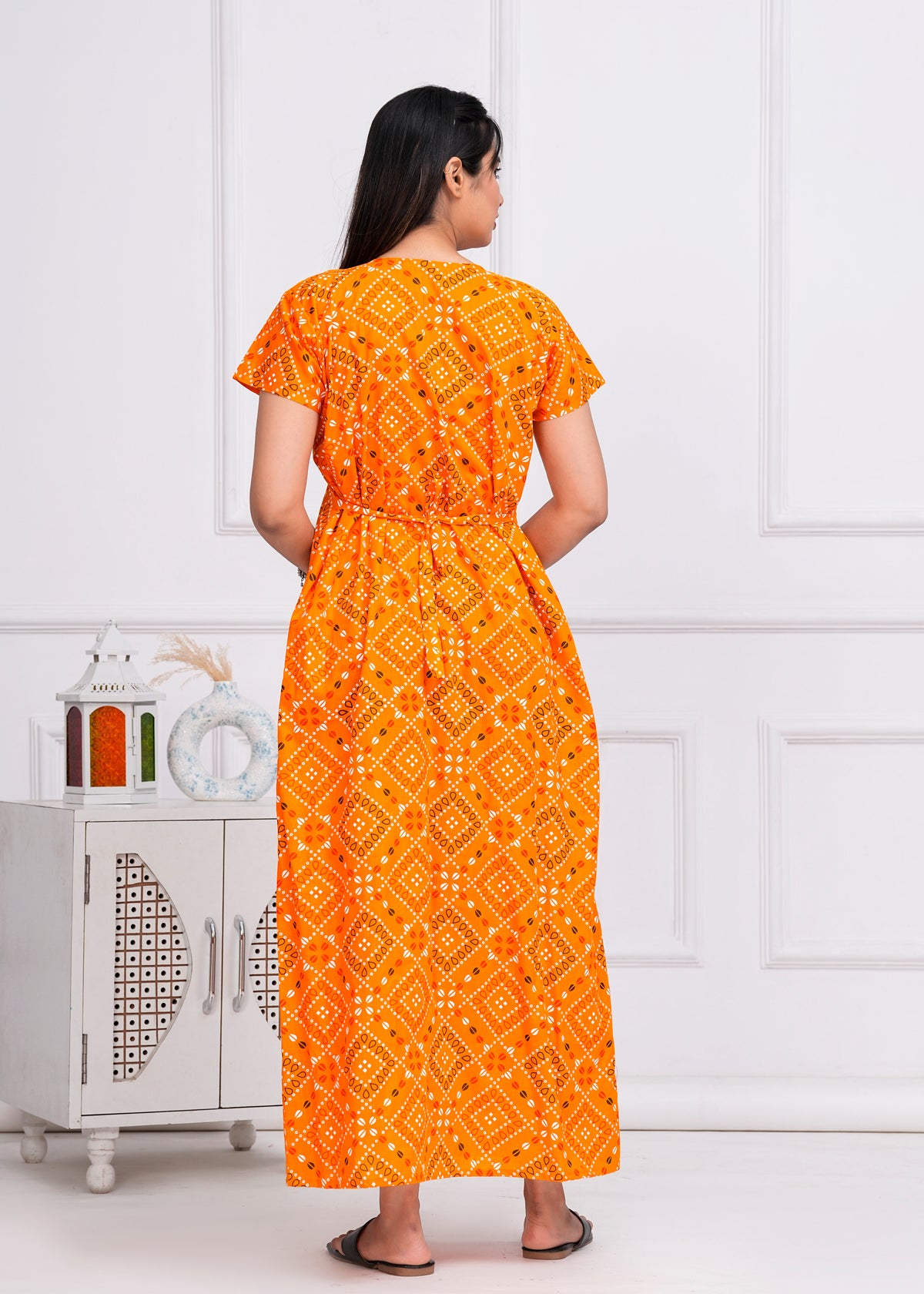 Solana Yellow Embroidered Cotton Printed Nightdress