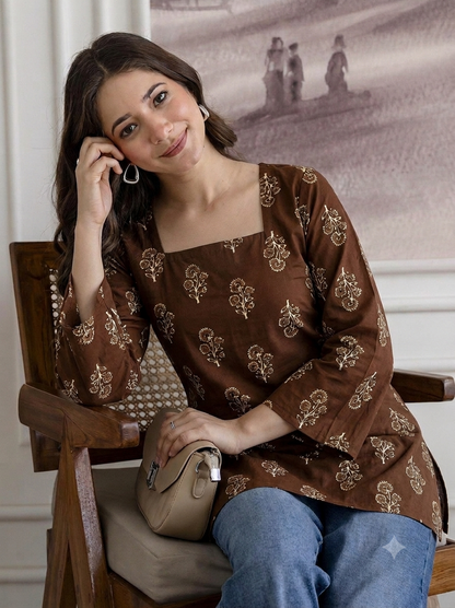 Persian Brown Rayon Designer Short Kurti