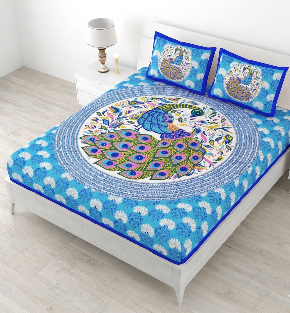 Pack Of 1 Jaipuri Handblock Handprinted 100% Cotton Double Size Bedsheet