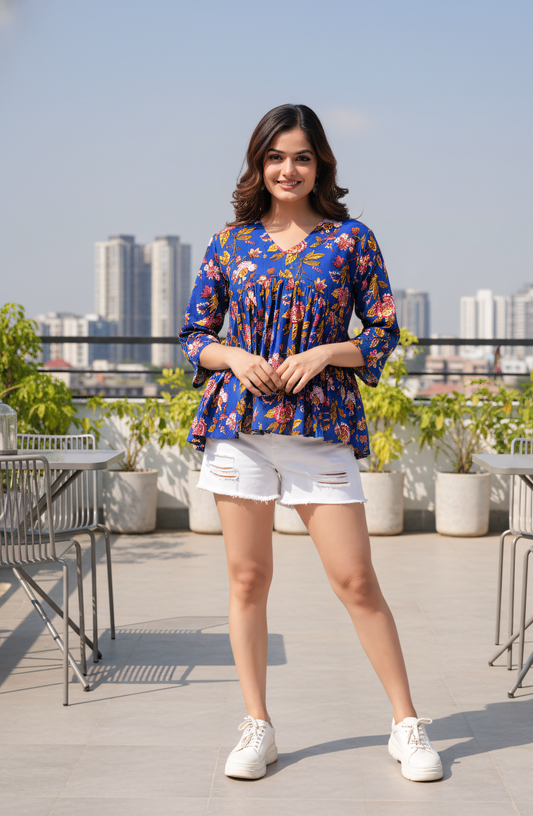 Syprus Blue Floral Top