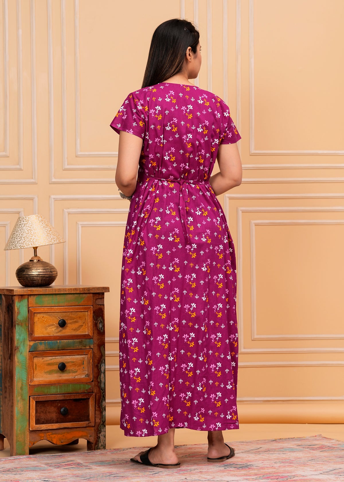 Tokyo Purple Embroidered Cotton Printed Nightdress