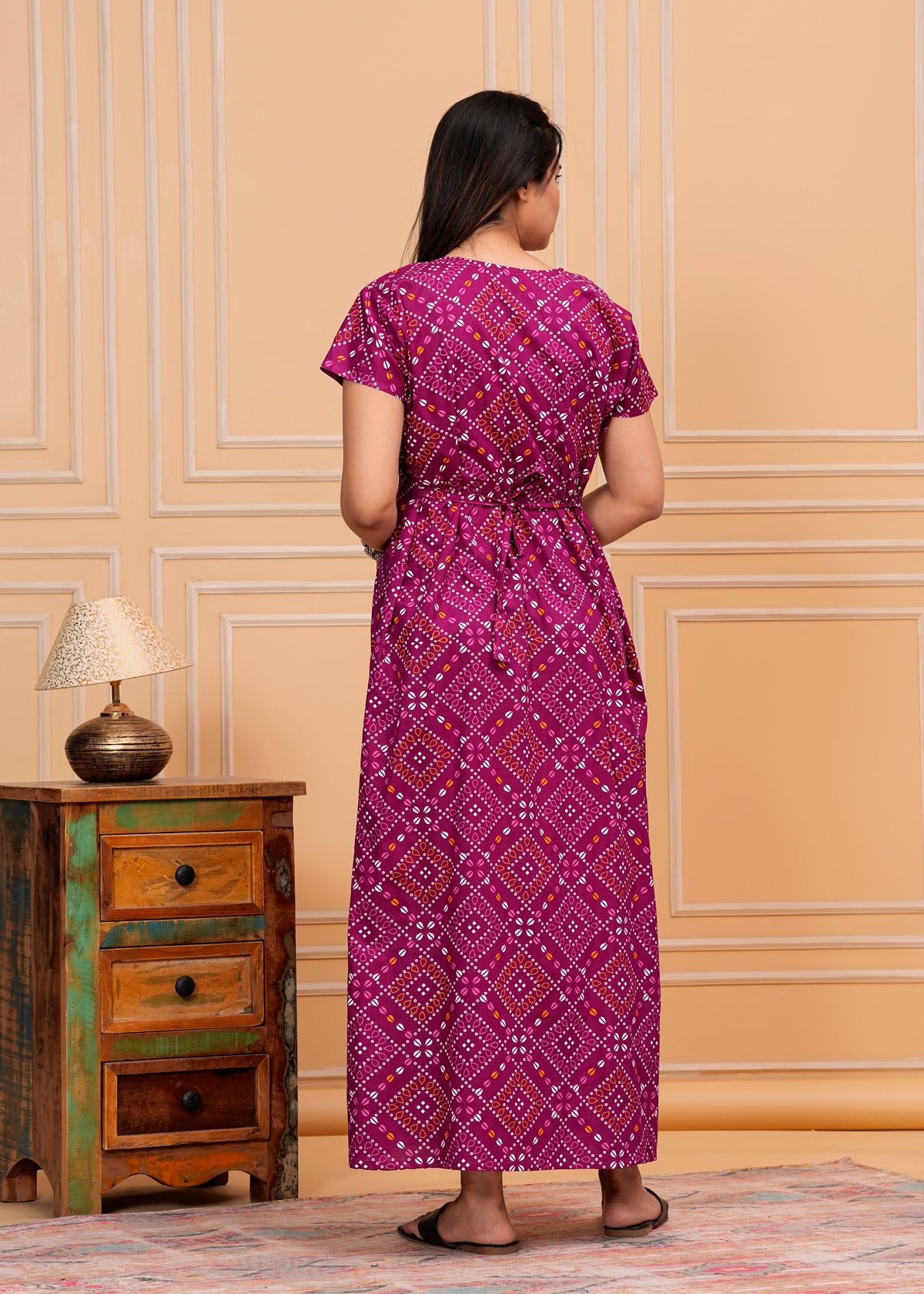 Celeste Purple Embroidered Cotton Printed Nightdress
