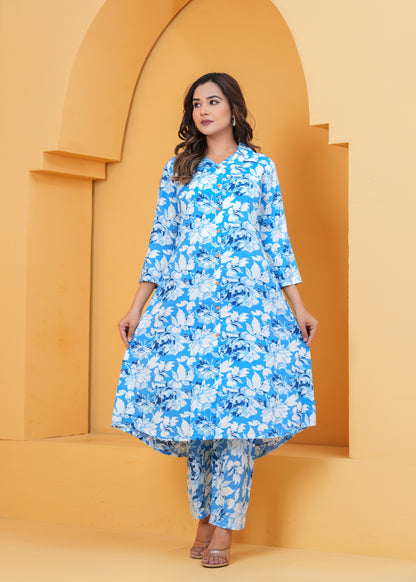 Noor X Women's Rayon Blue Anahita Afghani Suit Set