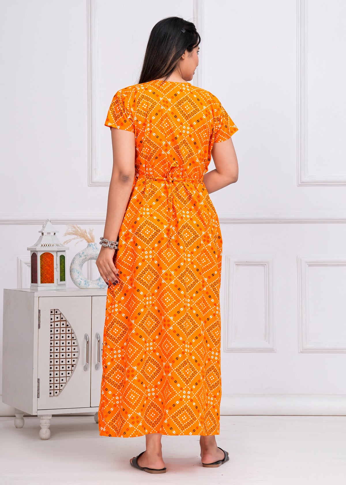 Reneta Yellow Embroidered Cotton Printed Nightdress