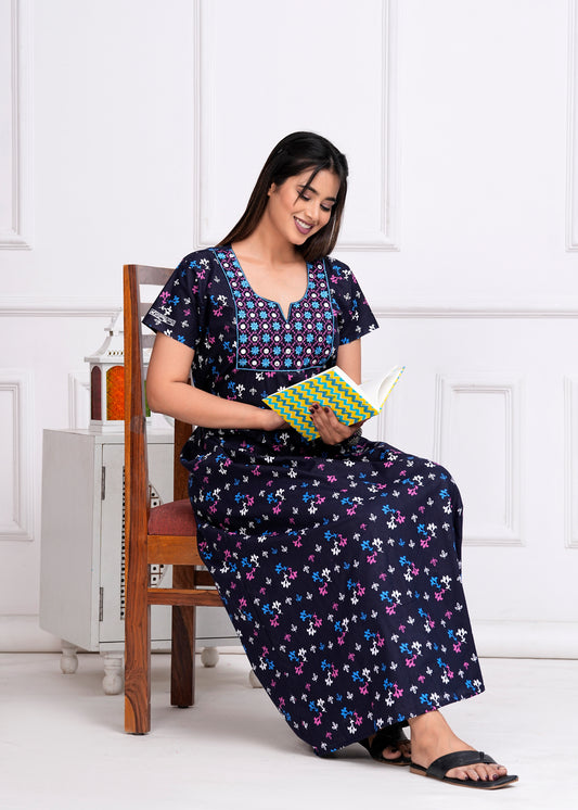 Niloufar Embroidered Cotton Printed Nightdress