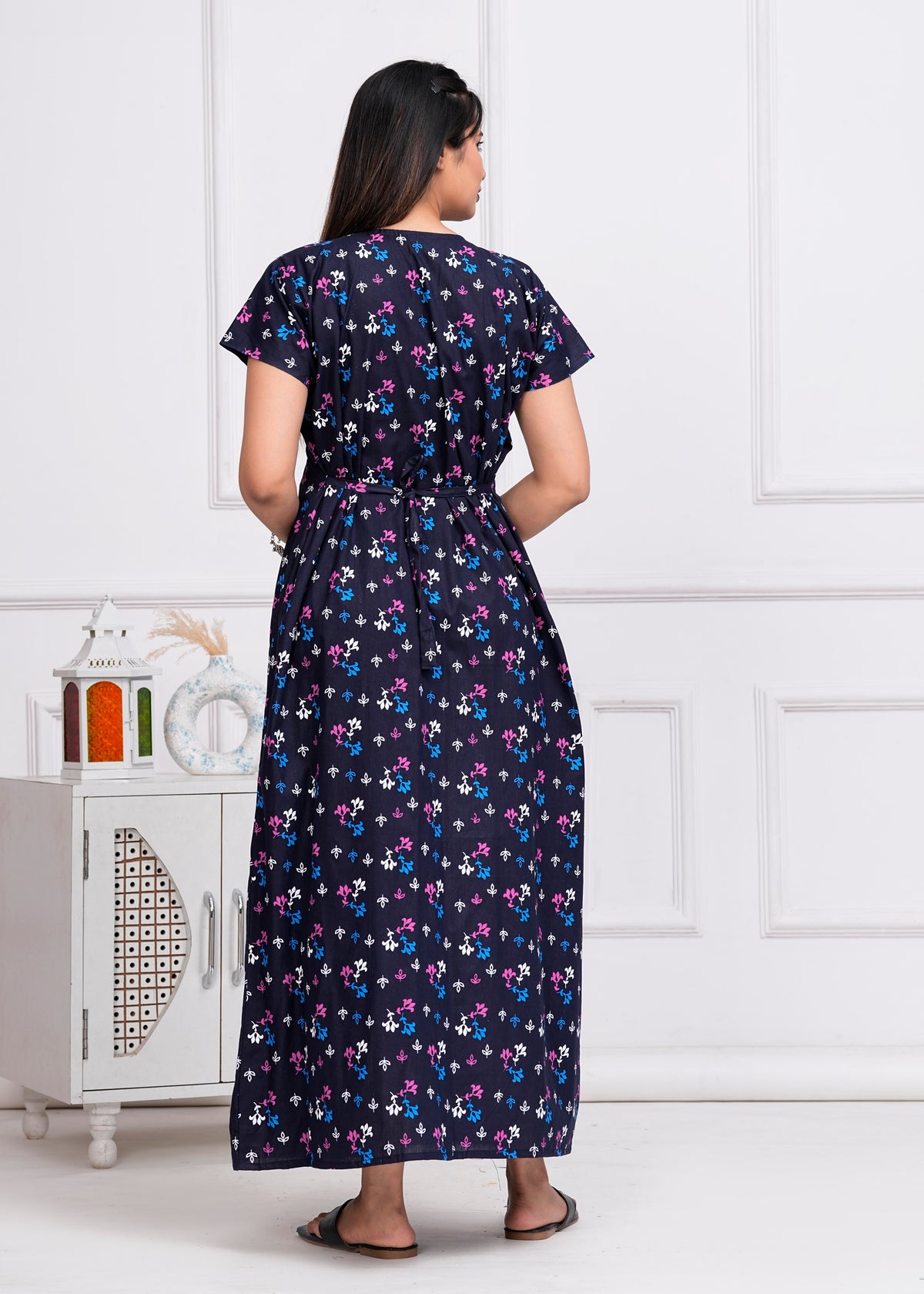 Lucia Blue Embroidered Cotton Printed Nightdress