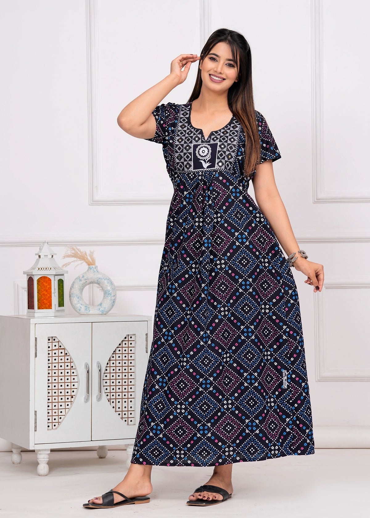 Chloé Blue Embroidered Cotton Printed Nightdress