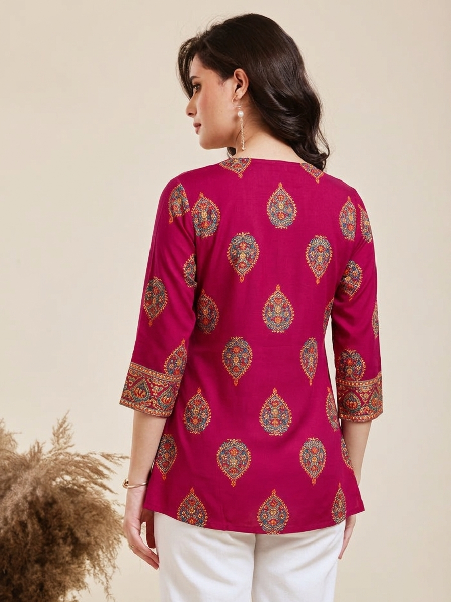 Women's Floral Printed Pink Bulbul Top