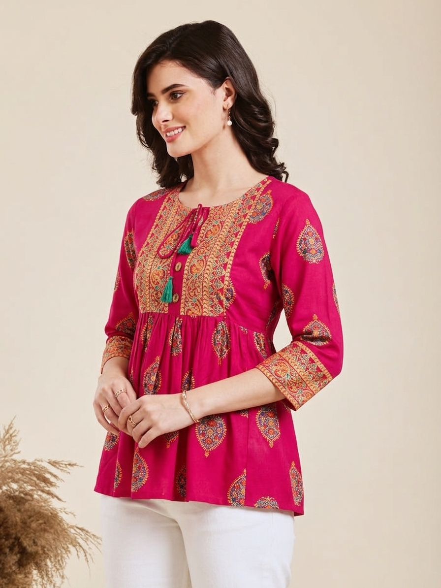 Women's Floral Printed Pink Bulbul Top