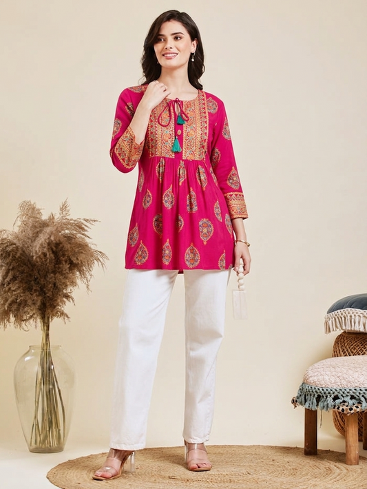 Women's Floral Printed Pink Bulbul Top
