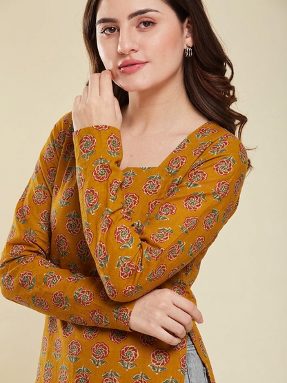 Sapphire Orange Rayon Designer Short Kurti