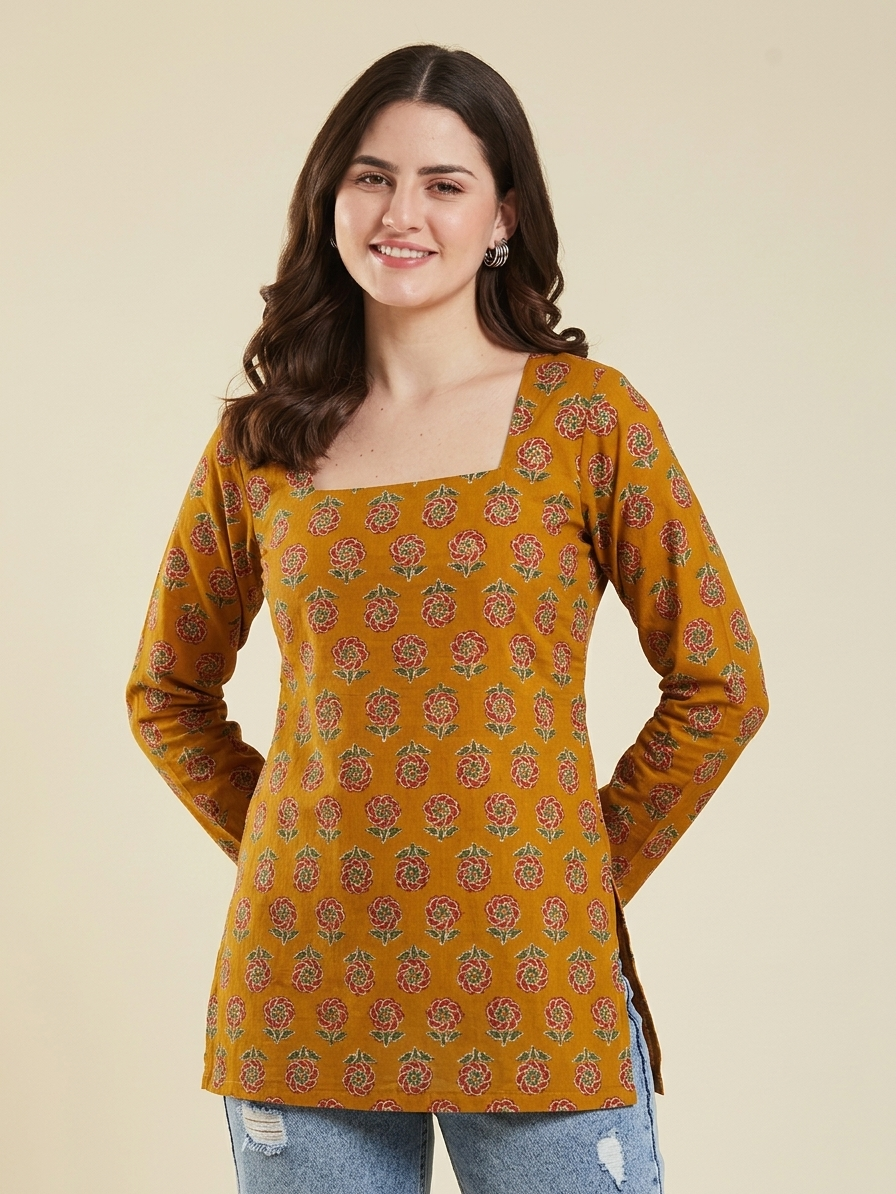 Sapphire Orange Rayon Designer Short Kurti