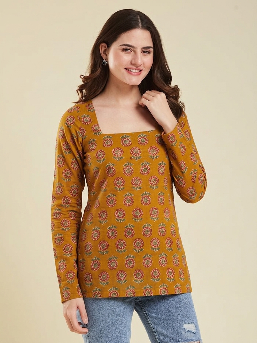 Sapphire Orange Rayon Designer Short Kurti