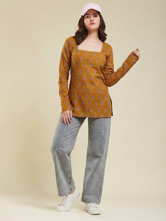 Sapphire Orange Rayon Designer Short Kurti