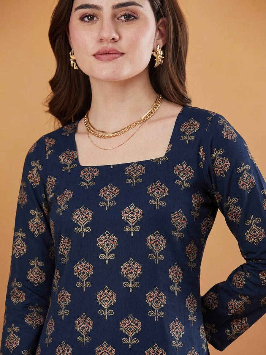 Pearl Blue Rayon Designer Short Kurti