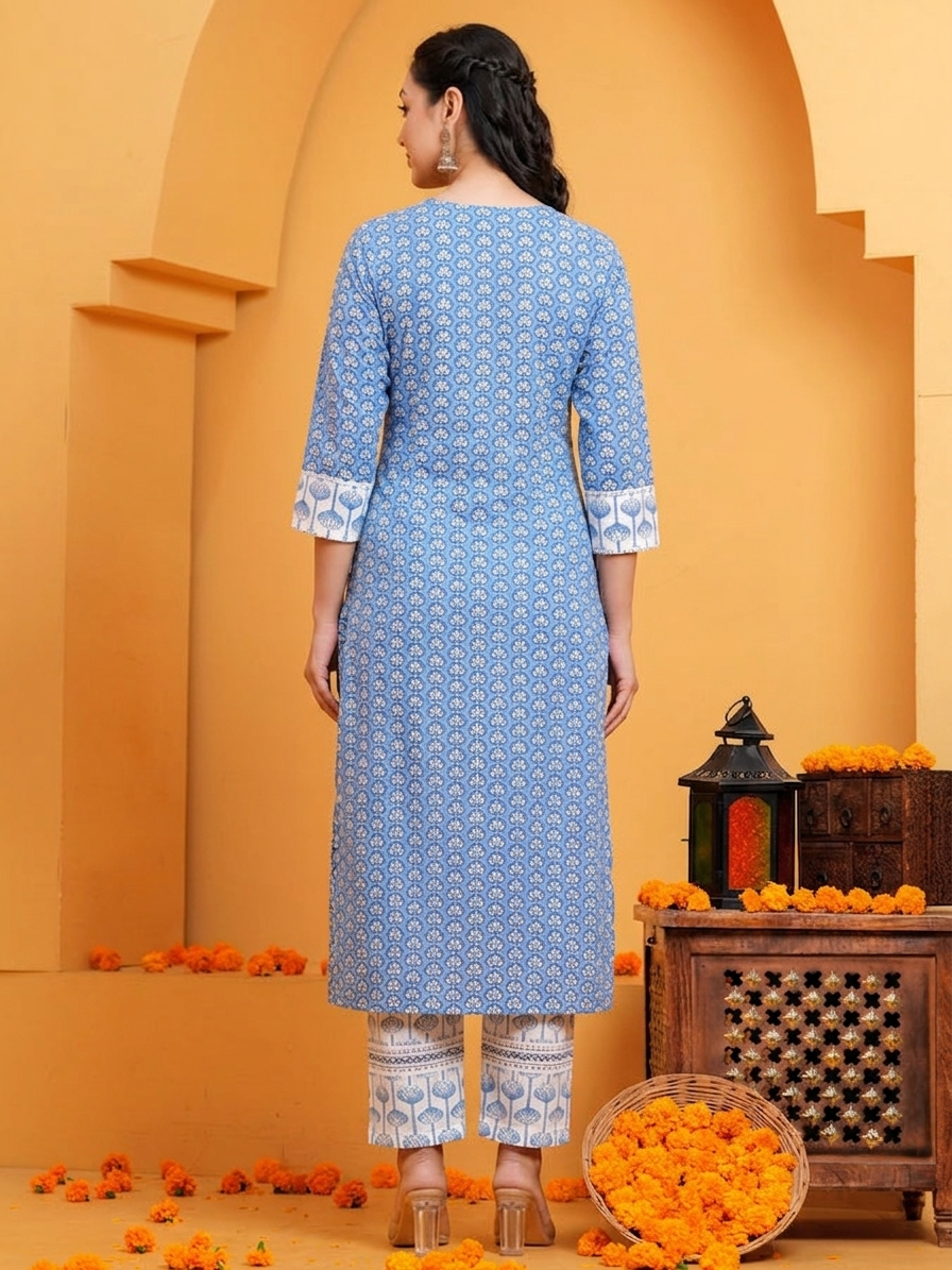 Noor X Women's Cotton Blue Ariska Suit Set