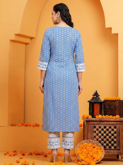 Noor X Women's Cotton Blue Ariska Suit Set