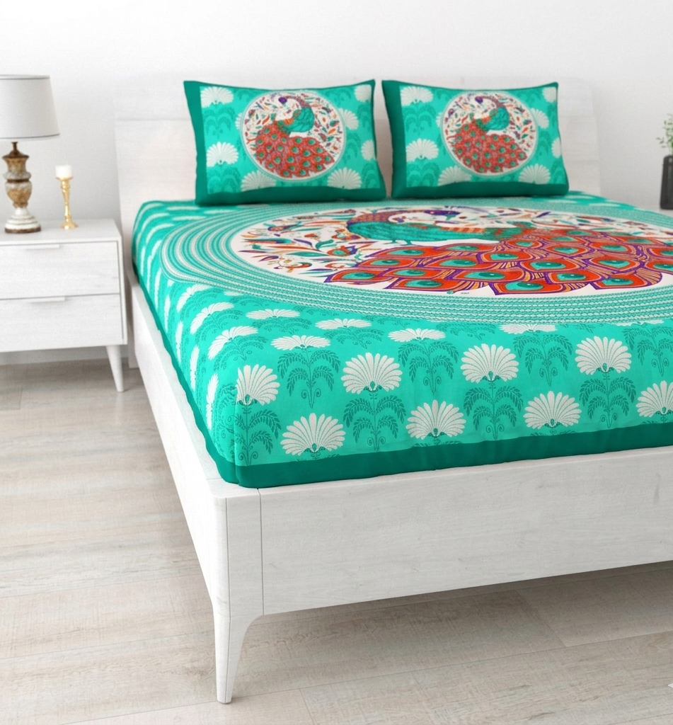 Pack Of 1 Jaipuri Handblock Handprinted 100% Cotton Double Size Bedsheet