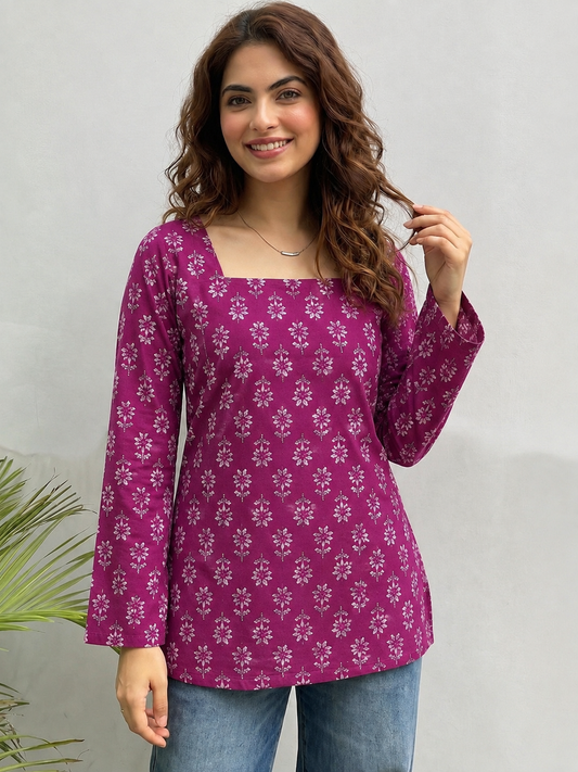 Nafisa Purple Rayon Designer Short Kurti