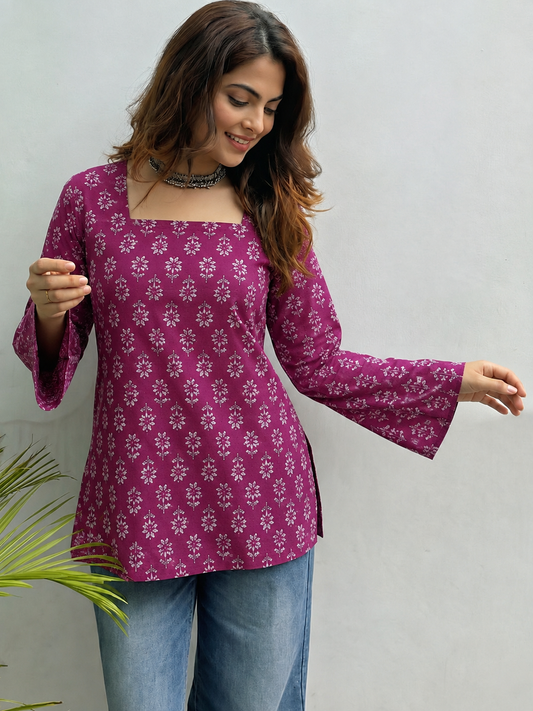 Nafisa Purple Rayon Designer Short Kurti