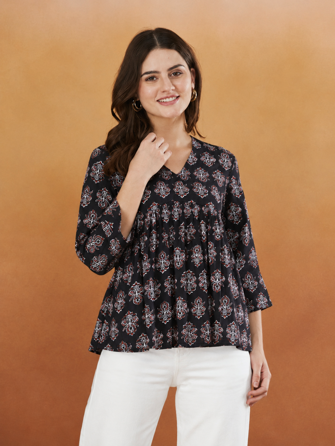 Gracias Garcia Black Booti Handprinted Top