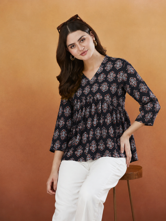 Gracias Garcia Black Booti Handprinted Top