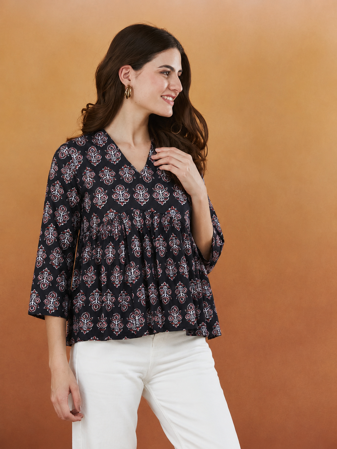 Gracias Garcia Black Booti Handprinted Top