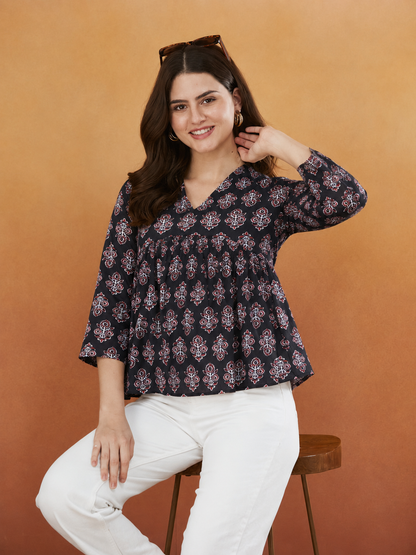 Gracias Garcia Black Booti Handprinted Top