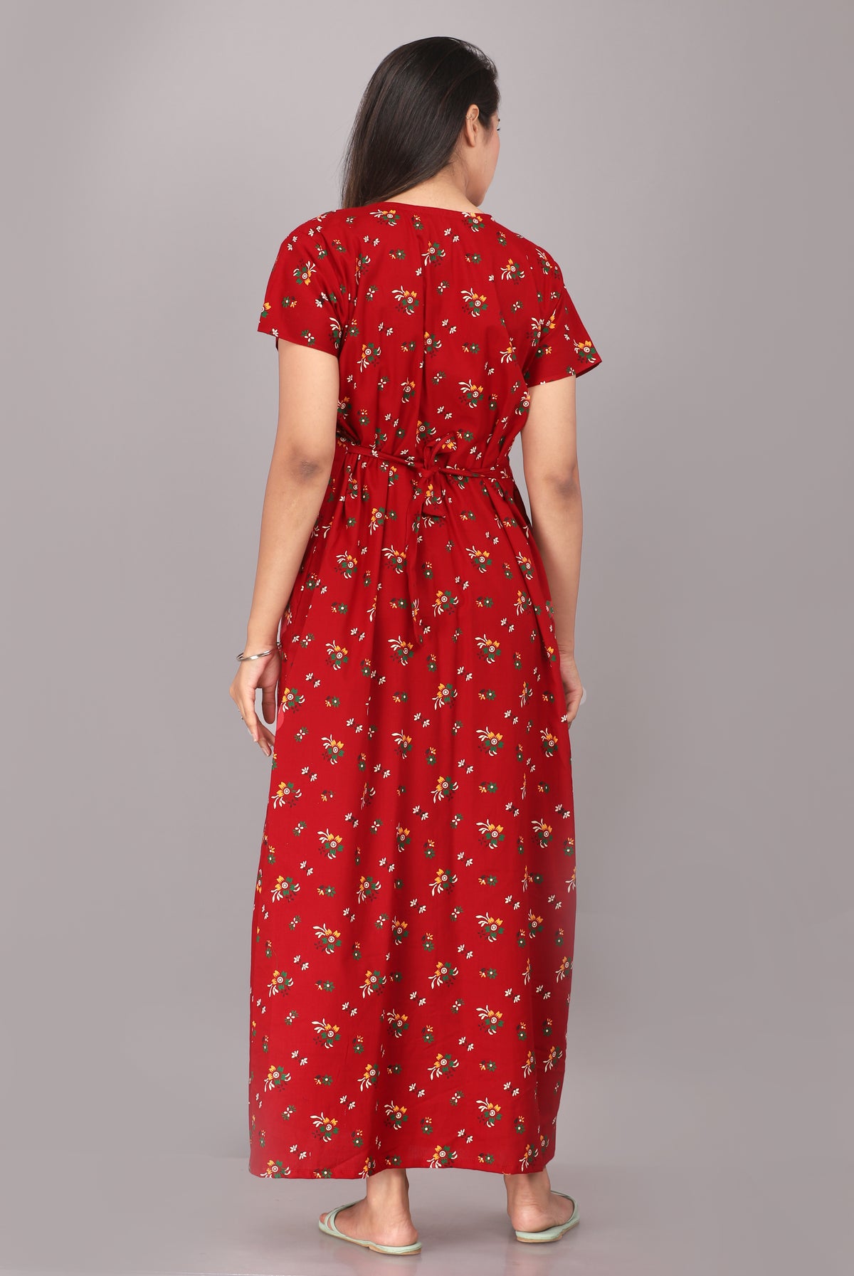 Red Printed Embroidered Jaipuri NIghtdress