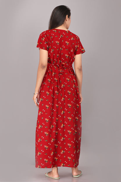 Red Printed Embroidered Jaipuri NIghtdress