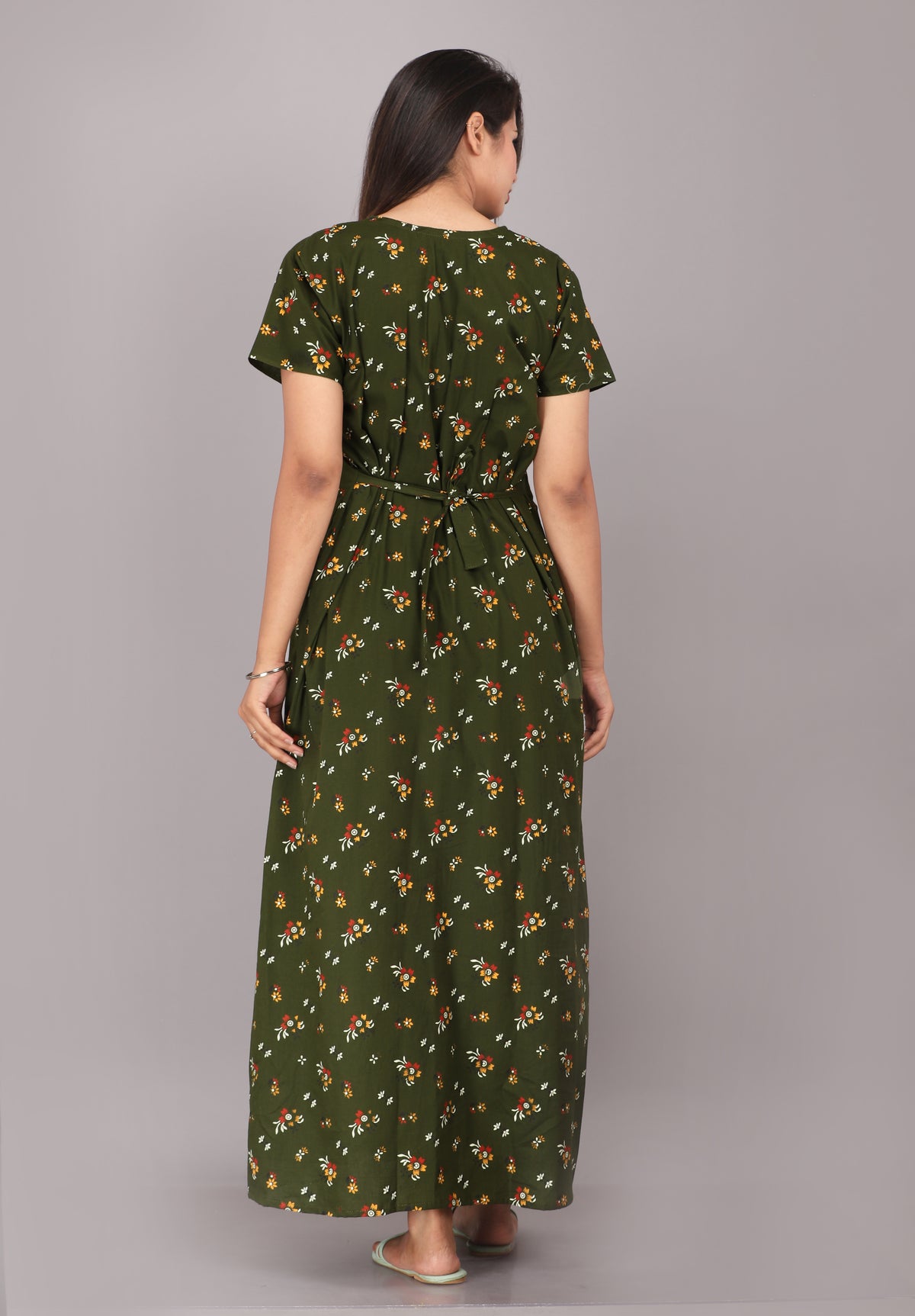 Green Printed Embroidered Jaipuri Nightdress