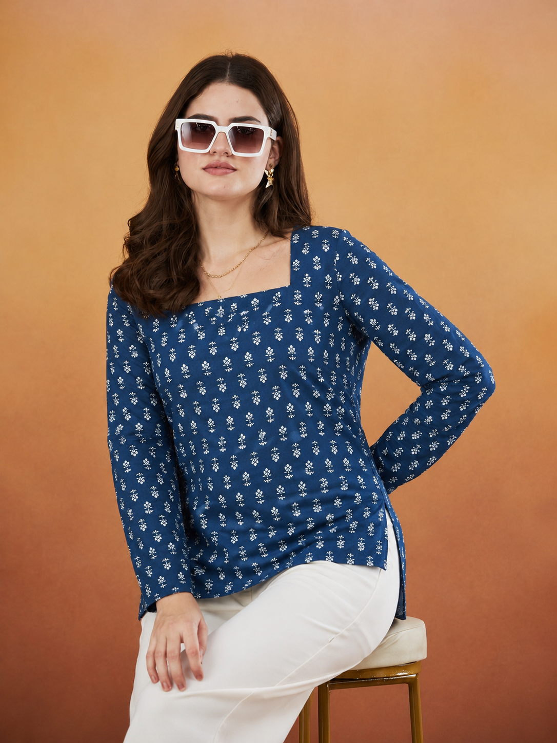 Alana Blue Rayon Designer Short Kurti