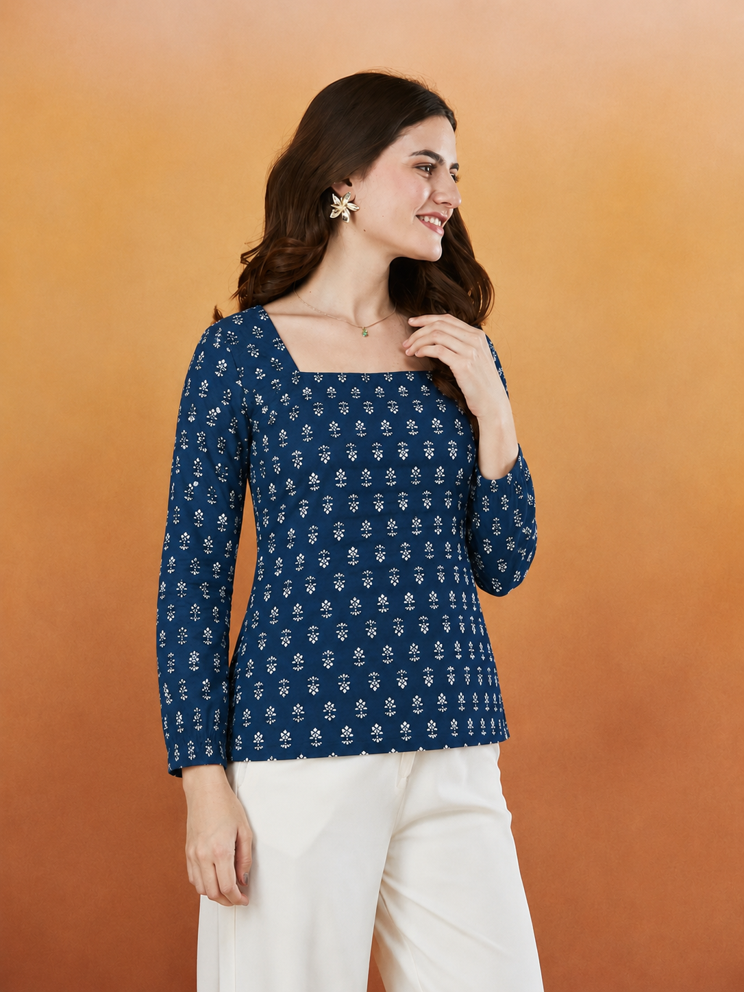 Alana Blue Rayon Designer Short Kurti
