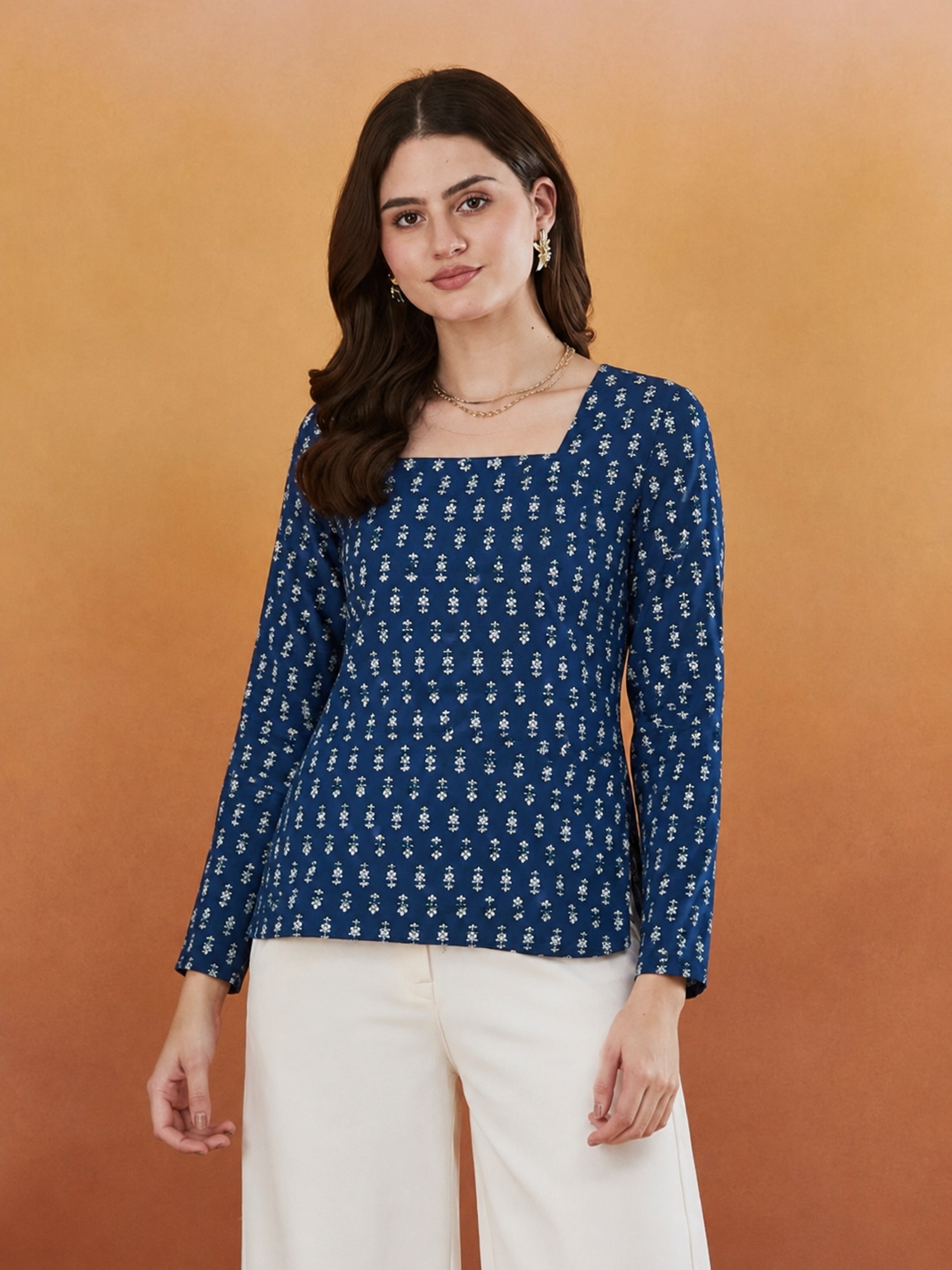 Alana Blue Rayon Designer Short Kurti