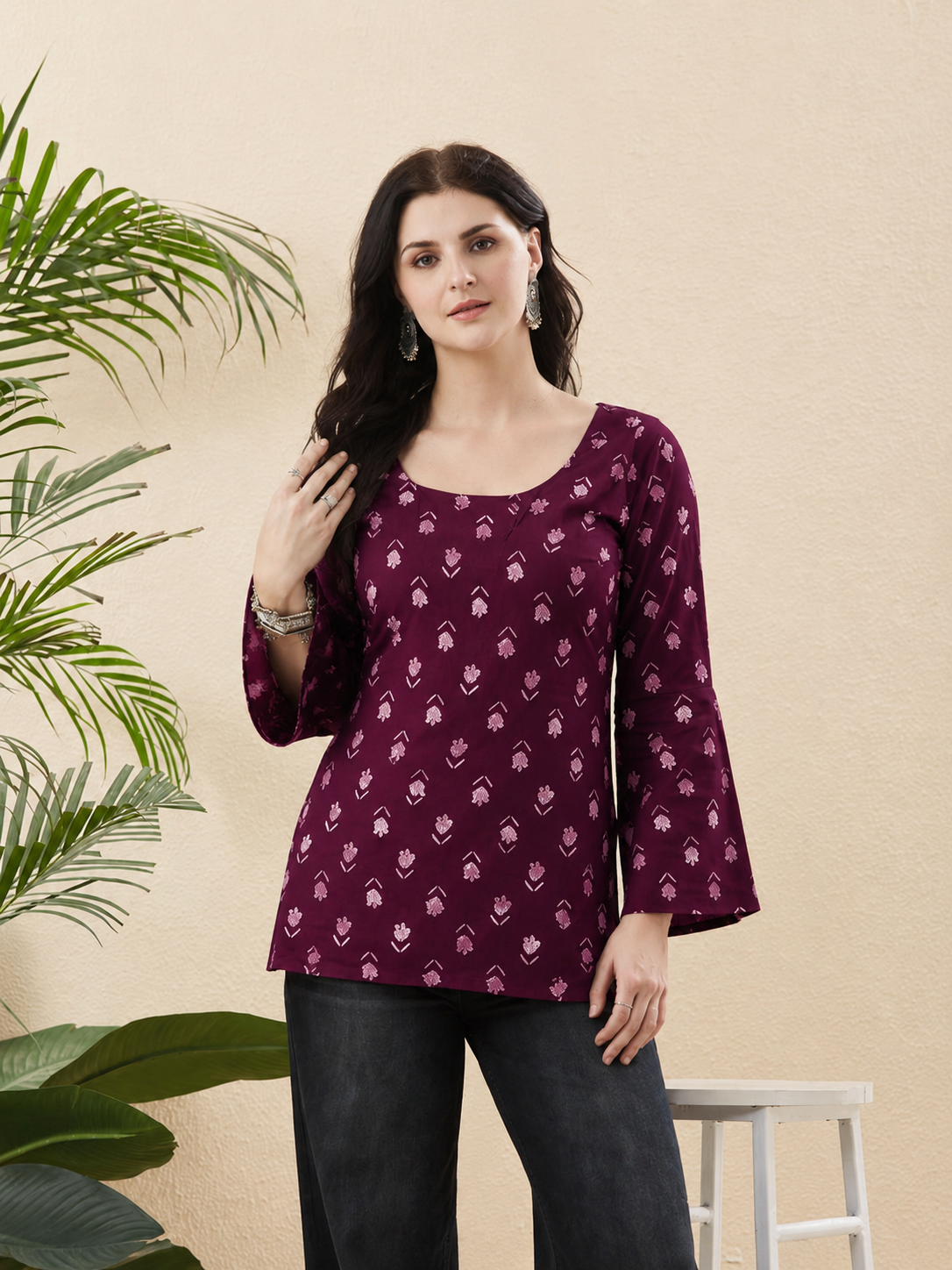 Coral Brown Rayon Designer Short Kurti