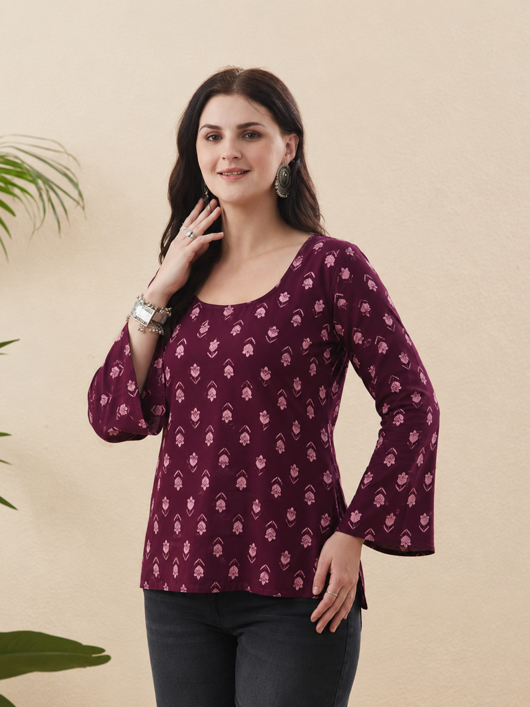 Coral Brown Rayon Designer Short Kurti