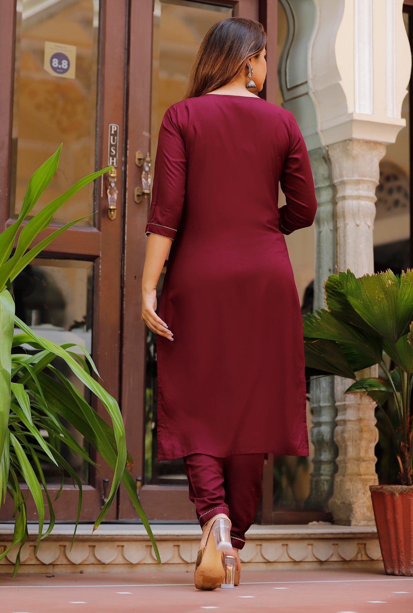 Louvre Wine 3 Piece Ethnic Kurti Set
