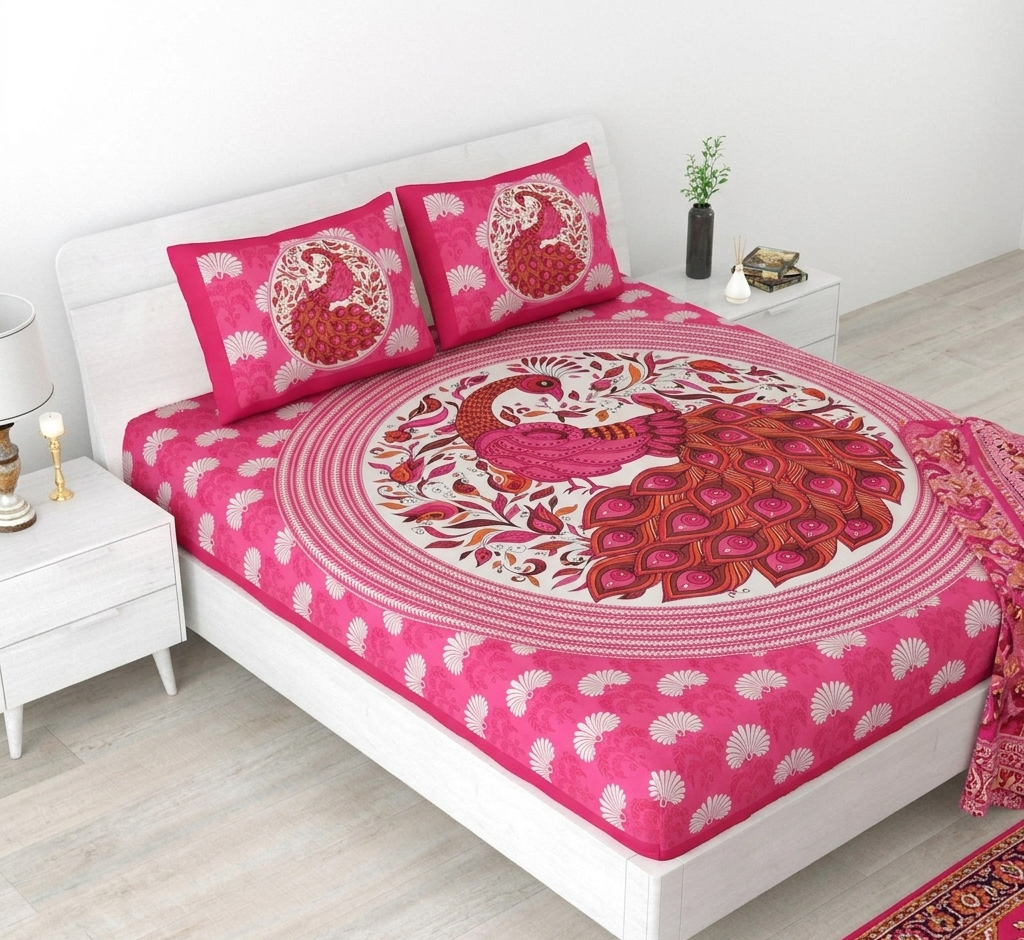 Pack Of 1 Jaipuri Handblock Handprinted 100% Cotton Double Size Bedsheet