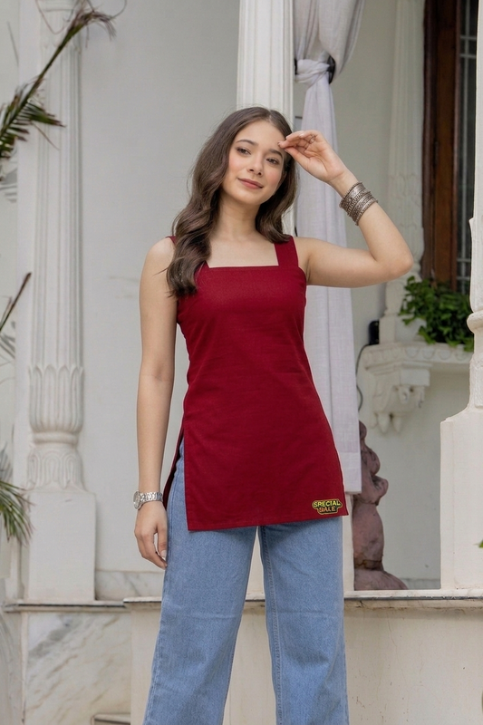 MSIX Maroon Square Neck Short Kurti