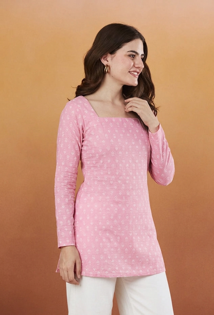 Afferti X Women's Printed Pink Designer Short Kurti
