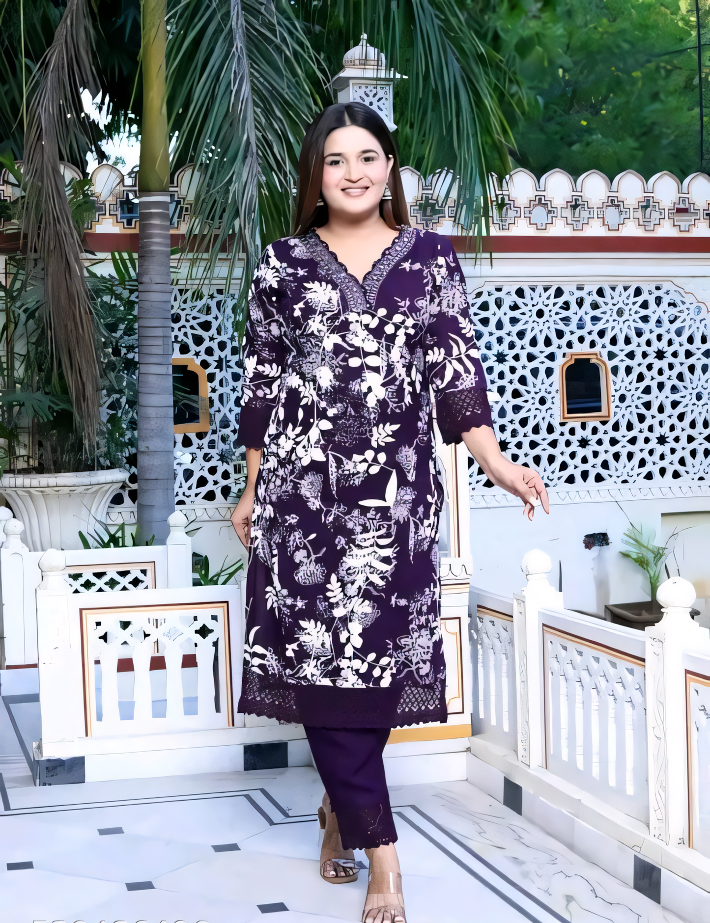 Women's Rayon Embroidered Purple Kurti & Pant Set