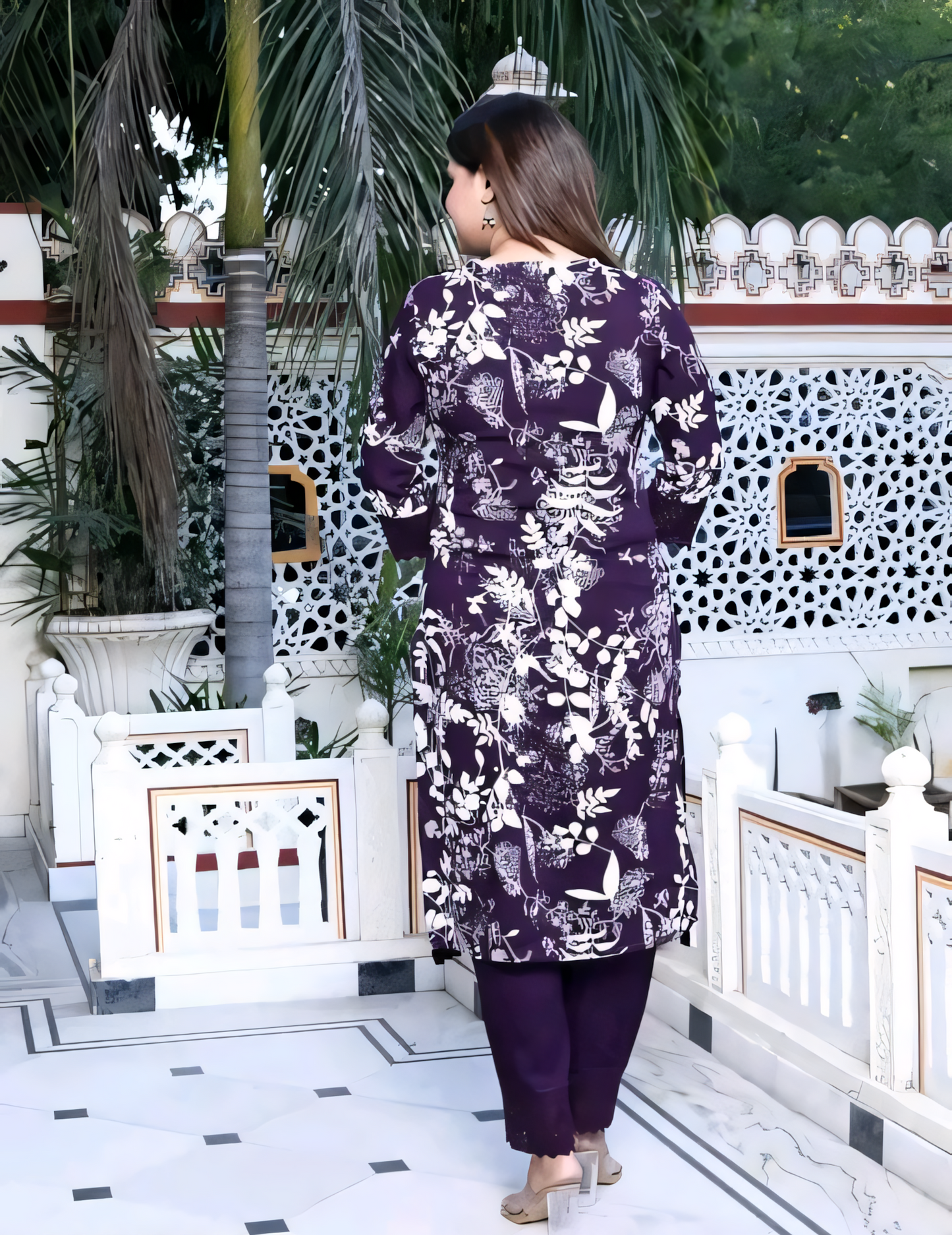 Women's Rayon Embroidered Purple Kurti & Pant Set